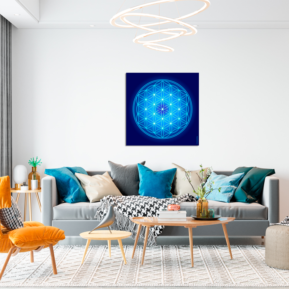 tableau fleur de vie bleue